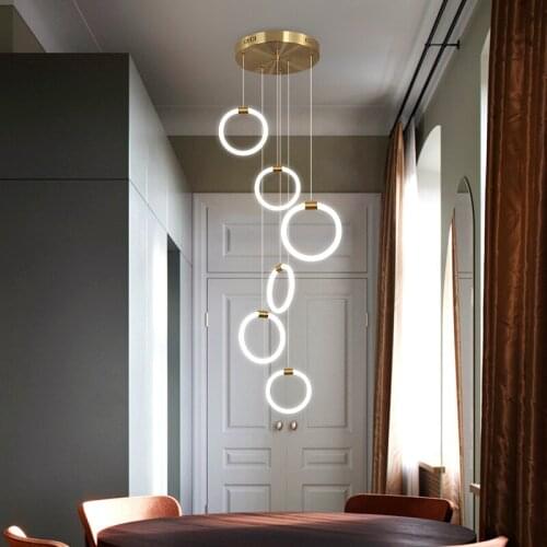 Gold led pendant lights modern design Hall spiral staircase hanging lamp Light emitting body 360 Acrylic pendant lamp fixture