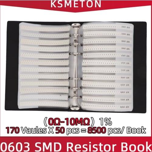 0603 1% SMD Resistor Sample Book RC0603 FR-07 0R~10M Tolerance 170 Values 50pcs 8500 pcs Resistors Kit 8500 PCS/BOOK