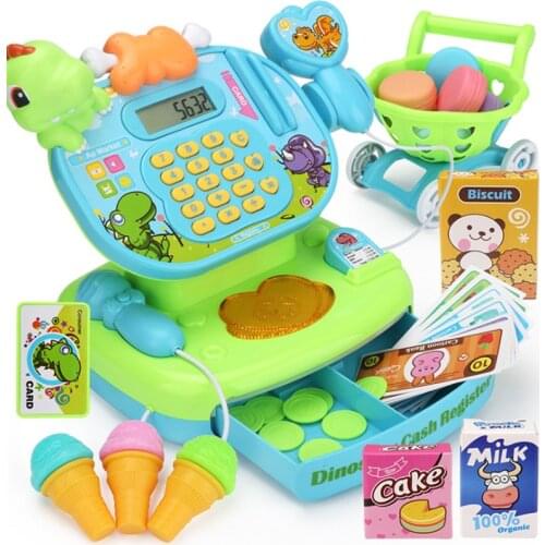 1Set Kids Supermarket Cash Register Electronic Toys Foods Basket Money Children Learning Education Pretend Play Set Kids Toy