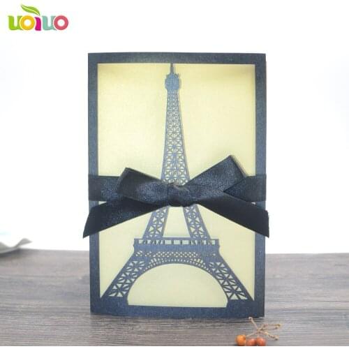 10set/lot free shipping Eiffel Tower invitations Laser Cut latest Wedding Invitations design birthday invitation card