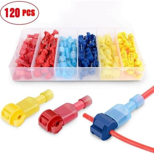 120PCS T-Tap Wire Butt Connectors Quick Splice Electrical Wire Terminals Insulated Male Quick Disconnect Spade Terminals