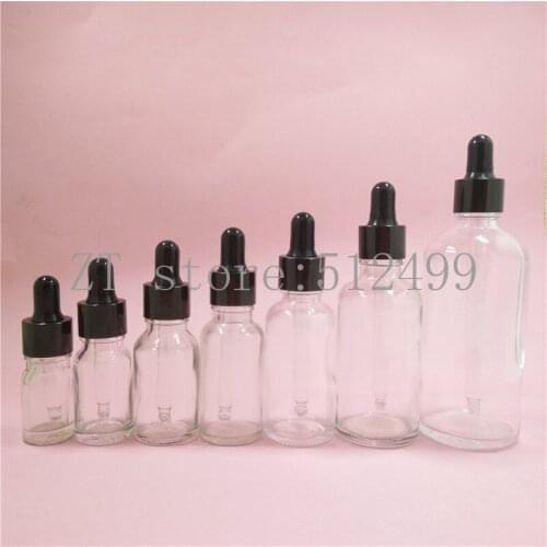 2/10pcs 5/10/15/20/30/50/100ML Transparent Glass Perfume Essential Oil Dropping Bottle & Black Aluminum Cover Package Container