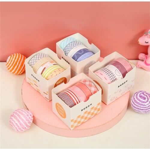 5 Rolls/box Solid Color Washi Tape Set Decorative Masking Tape Cute Scrapbooking Adhesive Tape School Stationery Supplies
