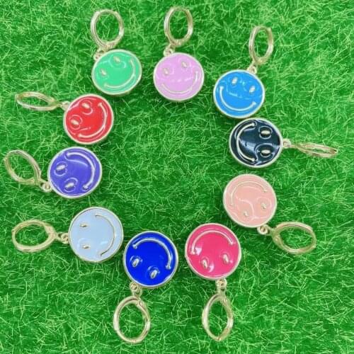 8Pairs Fashion High Quality Gold Plated Earring, Colorful Cute Smile Face Pendant Earring Jewelry for Summer