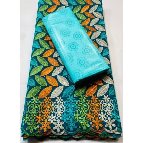 African Guinea Bazin Brocade Damask Fabric for Femme Robe New Bazin Riche Brode with Swiss Cotton Lace 2.5+2.5 yards/set YKM022