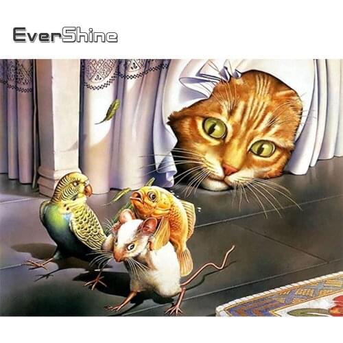 EverShine Full Drill Square Diamond Painting Cat Handmade Gift Diamond Embroidery Cartoon Mosaic Sale Cross Stitch Room Decor