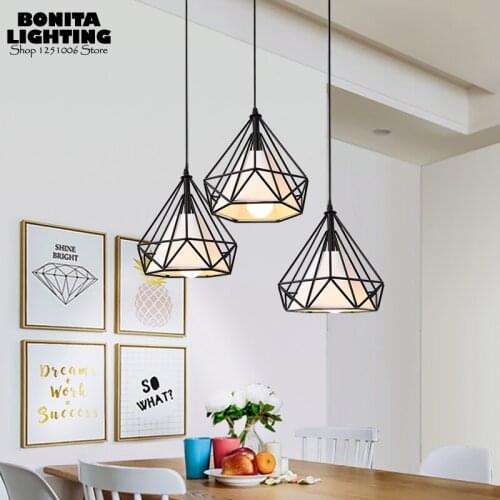 American hanging lamps for dining room Diamond Birdcage Iron cloth pendant lights shades retro pendant lamp Pyramid