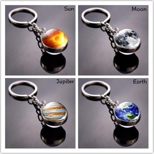 Solar System Planet Keyring Galaxy Nebula Space Keychain Moon Earth Sun Jupiter Art Picture Double Side Glass Ball Key Chain
