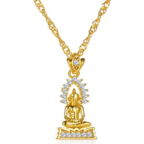 QUEEN ELISA Buddha Pendant Necklace for Women Men Gold Color Rhinestone Chain Choker Necklace Christian Jewelry Wholesale