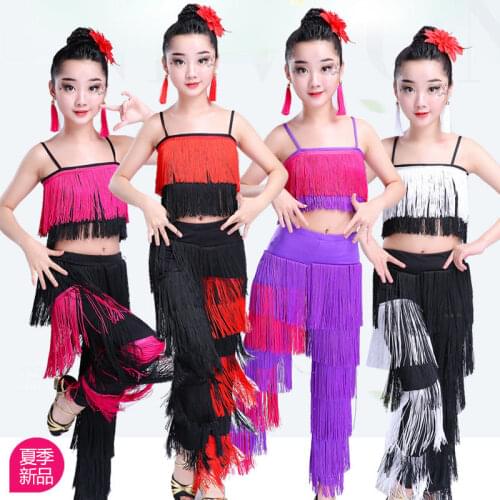 Latin Dance Dress for Kids Girls Ballroom Tassel Fringe Tops Pants Salsa Samba Costume Children Dance Competition Costume