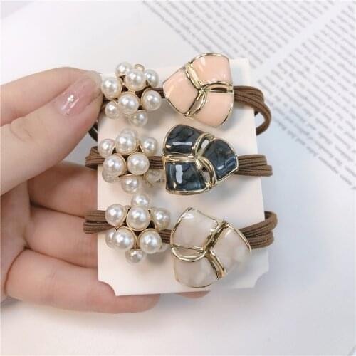 Elegant French Style Hair Ties Beautiful Drip Glaze Triangle Imitation Bayberry Pearl Balls Rubber Band Hair Ropes Fashion Women