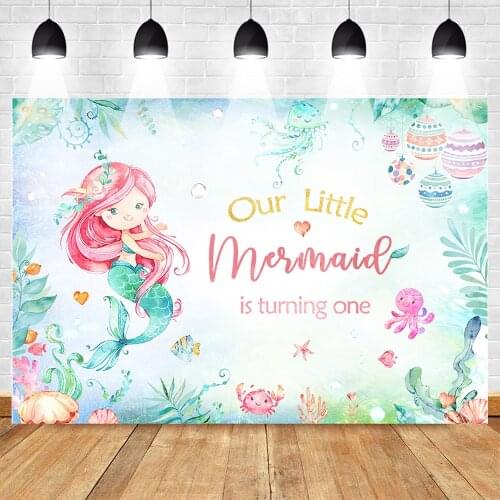 Mehofoto Mermaid 1st Birthday Backdrop Watercolor Mermaid Birthday Photography Background Under The Sea Birthday Banner Backdrop
