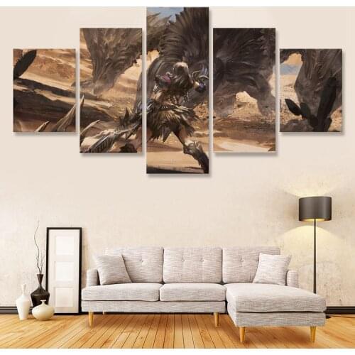 Monster Hunter World Wall Art Painting 5 Pcs Wall Decor Modern Print Poster Art Paintings Living Room Home Decoration