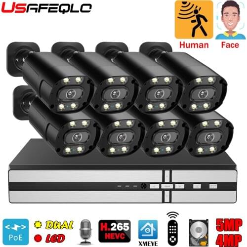 Face Detection Cctv Camera Security System Kit Poe 4MP 5mp Surveillance Cameras Kit With Wifi Nvr 8ch Nvr Ip Recorder Video