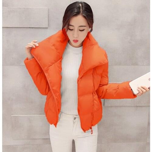 Korean Style 2021 Winter Jacket Parkas Women Solid Orange Female Down Coat Long sleeve Loose Oversized Womens Short Padded Parka