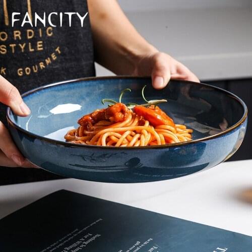 FANCITY Creative household fish dishes, retro shallow bowls, ceramic dishes, rice dishes