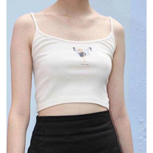 Butterfly Elf Beige Crop Top Women 2021 Summer Sexy Slim Lace Trim Cotton Soft Camis Tops Femme Vintage Casual Y2k Tank Blusas