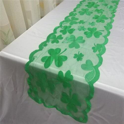 St. Patricks Day Lace Table Runner 33x183cm Green Irish Clover Embroidered Table Runner for Saint Patricks Day Table Decor