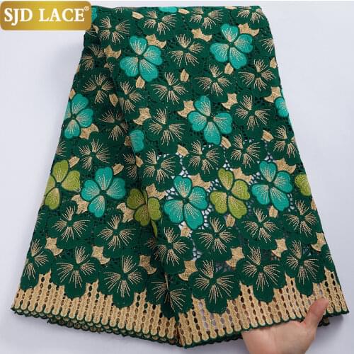 SJD LACE 5Yards Classic Gold French Lace Fabric Bride Wear African Mesh Lace Fabric Embroidery Sequins Tulle Fabrics Sew A2328