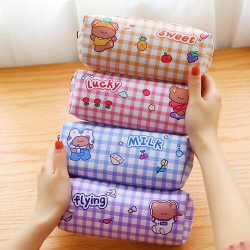 Cute Kawaii PU Pencil Case Lovely Cartoon Bear Pen Bags For Kids Gift Zakka kawaii stationery estuches school supplies