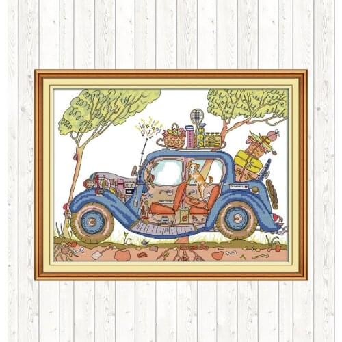 Station Wagon Cross Stitch Embroidery Kit 14CT 11CT Counted and Stamped DMC Cotton Thread Printed Canvas DIY Needlework Crafts