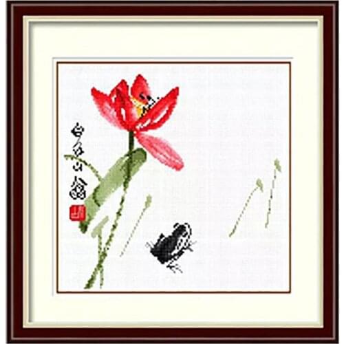 Watercolour Lotus Art Frog Dragonfly By Qi BaiShi Stamped Cross Stitch Kit Embroidery needlework set