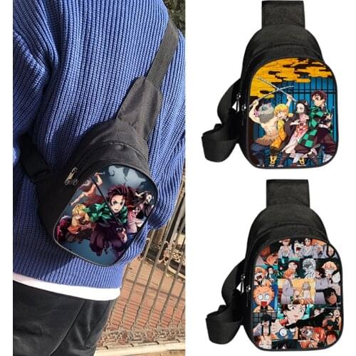 Anime Demon Slayer Kimetsu No Yaiba Chest Bag Men Shoulder Bag Cartoon Crossbody Bag Boys Girls Short Trip Messengers Bag
