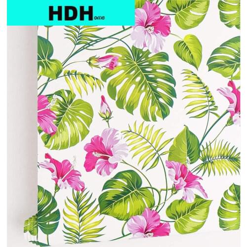 Floral Wallpaper Peel And Stick Green Leaf Self Adhesive Wallpaper Pink Flowers Waterproof Wall Paper Bedroom Home Decorative