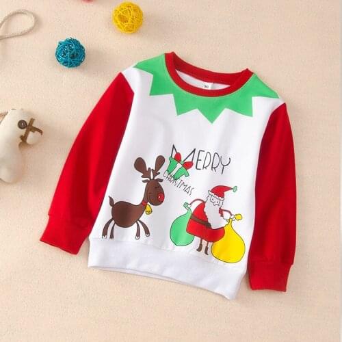 New Kids Clothes Christmas Clothes Cotton Cartoon Santa Deer Pattern Patchwork Long Sleeve Sweater Tops Baby Girl Clothes 1-6Y