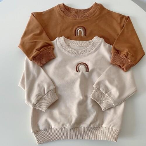 New Autumn Korean Style Children Rainbow Sweatshirts Round Neck Kids Clothes Baby Boys Long Sleeve Tops