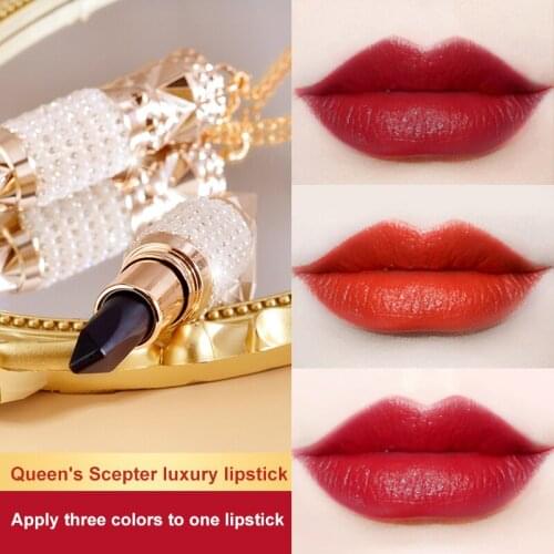 New Tricolor Lipstick Queen Scepter Three-color In 1 Natural Matte Soft Mist Lipstick Lasting Moisture Sexy Red Lip Makeup TSLM1