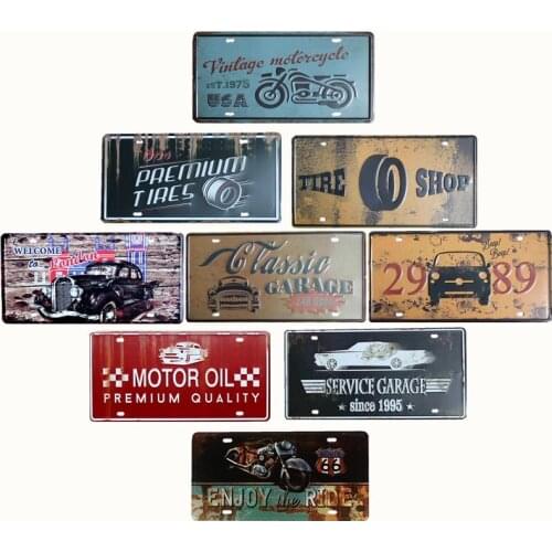 Motorcycle Poster License Plates Vintage Garage Decor Retro Pub Wall Decorative Bar Decoration Home Decor 15x30cm
