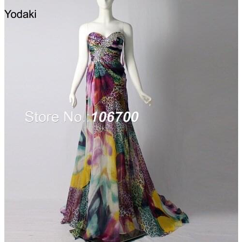 Real photos glamorous red carpet gowns crystal beading backless floor length affordable elegant floral print long prom dresses