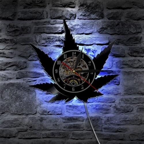 Leaf Silhouette LED Backlight Modern Light Vinyl Clock Color Change Room Decor Art Lamp Remote Control Record Nightlight