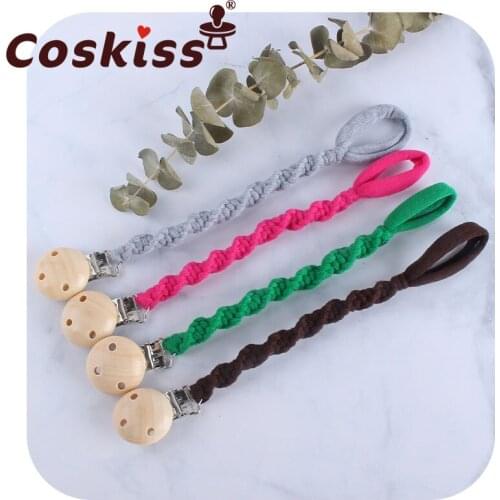Coskiss Girl Boy Baby Soother Nipple Wooden Pacifier Clip Dummy Holder Simple Crochet Cotton Pacifier Chain Hand-Woven