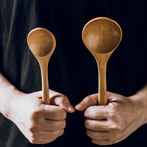 Japanese Style Beech Soup Spoons Long Handle Tableware Kitchen Wooden Porridge Rice Spoon Teaspoon Dinnerware Cooking Utensils