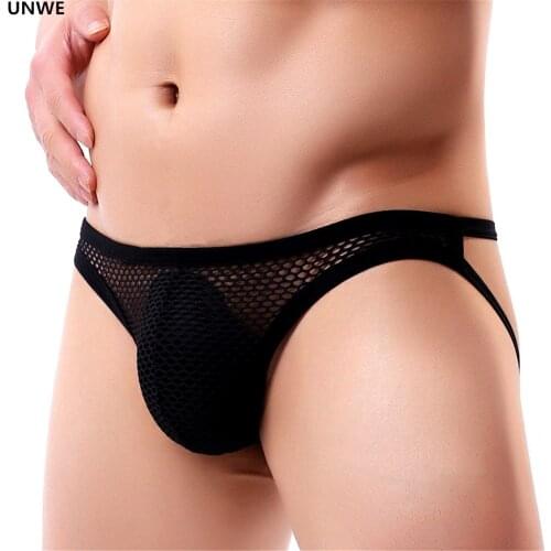 UNWE Breathble Hollow Out Mens Backless Thongs Fishnet Jockstrap Mens Thong Underwear Hot Penis Pouch Tanga Men Sex G-Strings