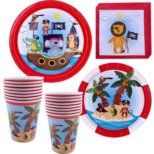 Zoo Pirate Theme Party Decoration Disposable Tableware Paper Cup Plate Napkin Baby Shower Kids Happy Birthday Party Supplies