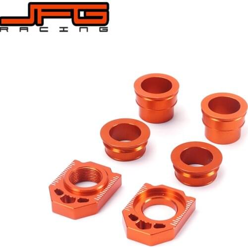 Billet Aluminum Rear Chain Adjust Axle Blocks & Wheel Hub Spacer Set For KTM SX125 SX150 SX250 SX350 SXF XCF 125 150 250 350 450