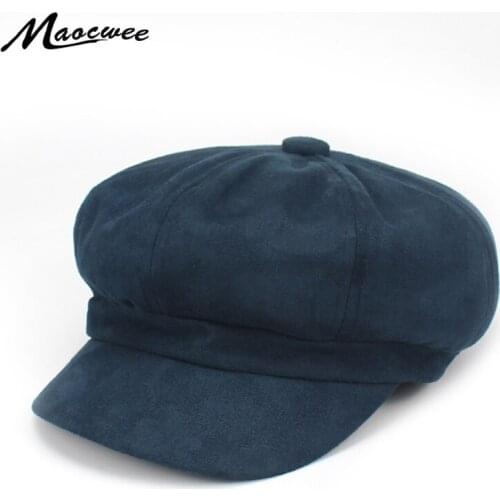 Suede Beret Cap for Women Warm Outdoor Autumn Berets Girl Women Hat Bare Chapeu Feminino Suede Newsboy Army Octagonal Cap Bone