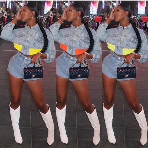 Hot Style Casual Women Jean Coat Lapel Neck Long Sleeve Single Breasted Short Tops For High Street Wear 2020 Autumn