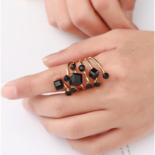 Vintage Antique Gold Black Rhinestone Opening Knuckle Finger Midi Rings Set for Women Punk Statement Jewelry