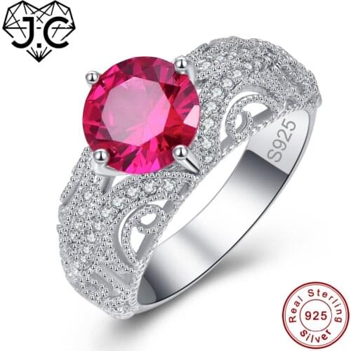 J.C Round Cut Ruby Spinel & Blue White Topaz 925 Sterling Silver Ring Size 6 7 8 9 Attractive Women Wedding Party Fine Jewelry