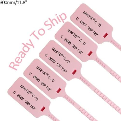 100Pcs Pink 2021"ZIP TIE" Off Labels White Sneaker Brand Logo Hang Tags Seals in Stock Running Shoes Decoration 300mm/11.8"
