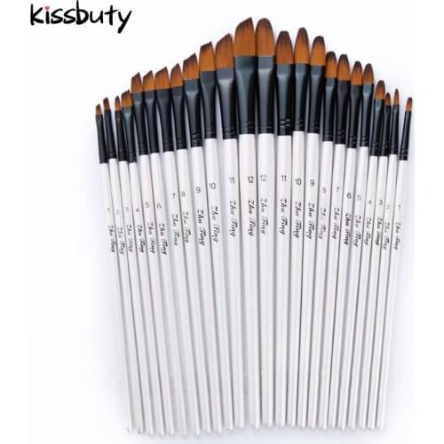 12pcs/Set Nylon Hair Wooden Handle Watercolor Paint Brush Pen Set Learning Diy Oil Acrylic Painting Art Paint Brushes Supplies