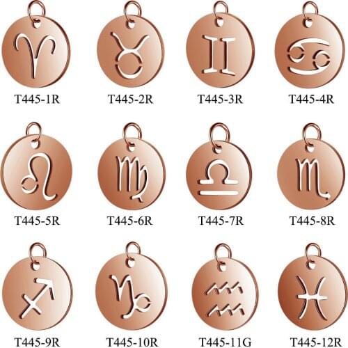 12pcs/lot 316L Stainless Steel Mixed 12 Zodiac Charms Silver Gold Rose Gold Horoscope Astrology Symbol Pendant DIY Jewelry Craft