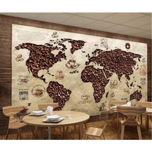 Beibehang Custom wallpaper 3D Cafe fresco cafe world map retro Restaurant Bar wall papers home decor papel de parede wallpaper