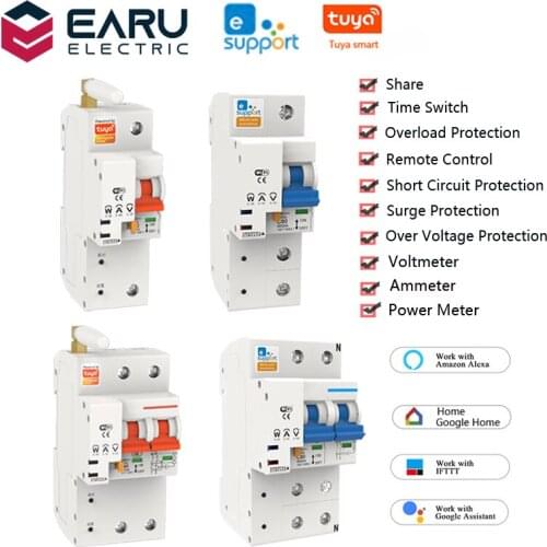 EWelink TUYA APP 1P 2P 10-100A 220V Smart WIFI Circuit Breaker Switch Power Energy kWh Meter Voltmeter Ammeter Voltage Monitor