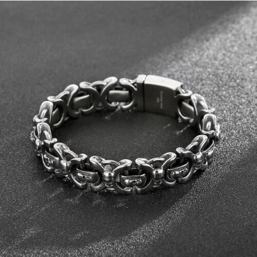 HAOYI Fashion Punk Vikings Heavy Wide Carving Pattern Luxury Man Black Bracelet Stainless Steel Jewery
