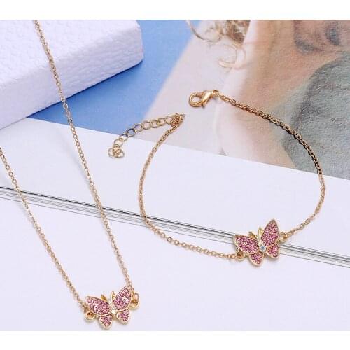 Simple personality Korean temperament butterfly bracelet clavicle chain multicolor short butterfly necklace set